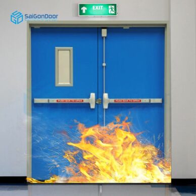 Của ngăn cháy lối thoát hiểm 2 cánh dùng thanh thoát hiểm